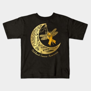 Henna Moon Dragonfly Childhood Cancer Awareness Kids T-Shirt